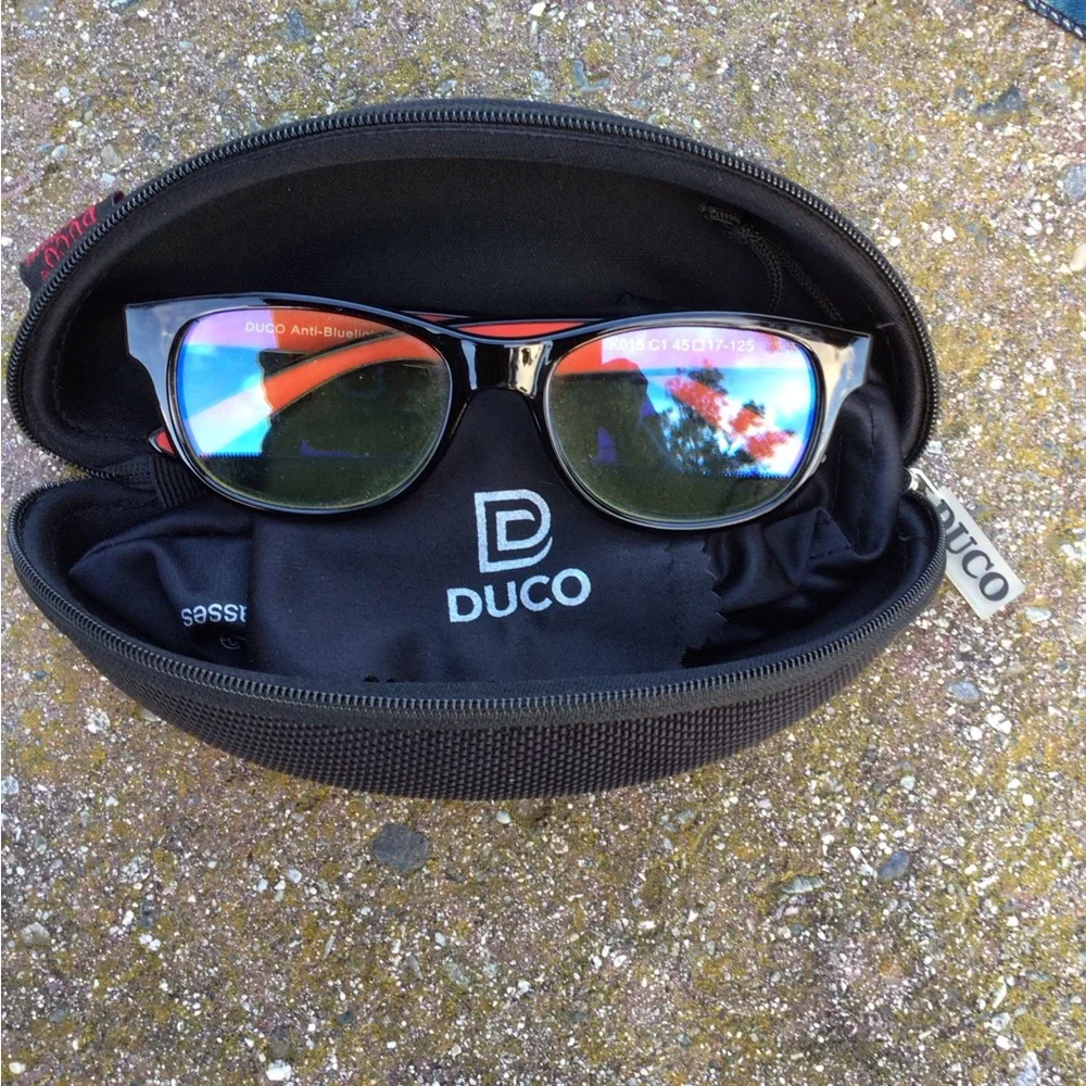 Duco Black/Red Square Bluelight Eyeglasses